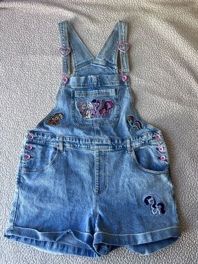 Adult My Little Pony Mane Six Embroidered Blue Denim Short Overalls Womens XL